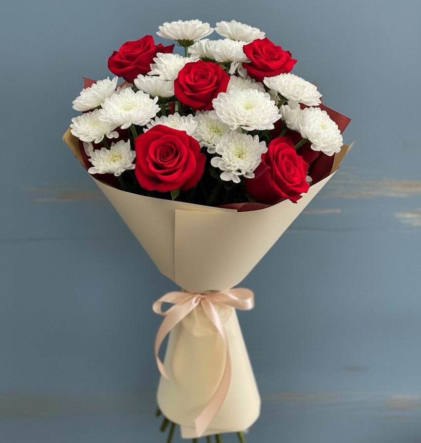 Букет цветов из: Розы и Хризантемы в Аксай