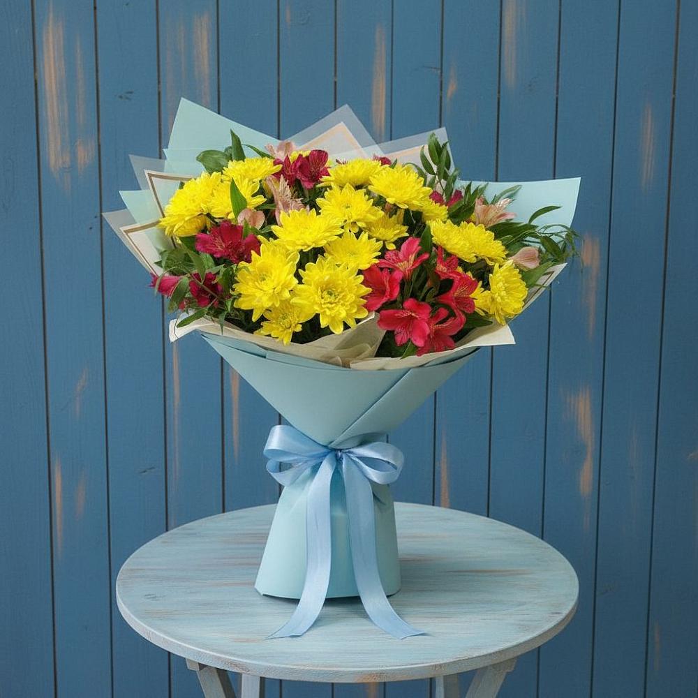 Букет цветов из: Альстромерии и Хризантемы в Аксай