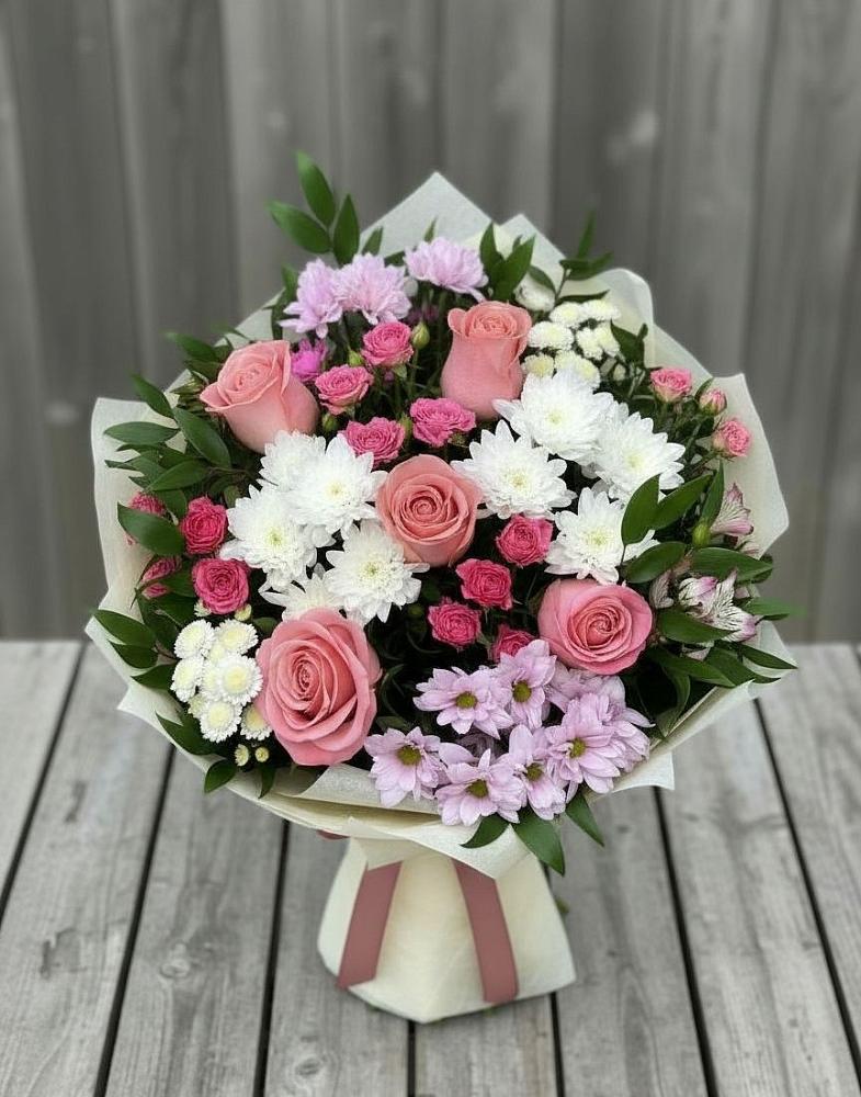 Букет цветов из: Альстромерии, Гвоздики, Розы и Хризантемы в Аксай