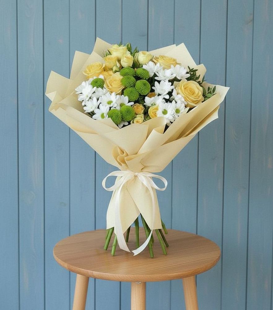 Букет цветов из: Хризантемы и Розы в Аксай