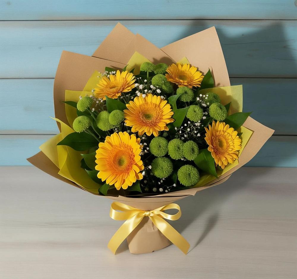 Букет цветов из: Герберы и Хризантемы в Аксай