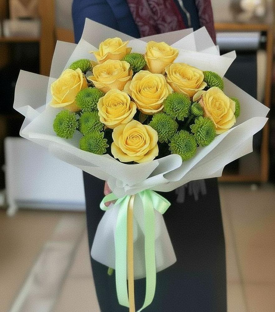 Букет цветов из: Хризантемы и Розы в Аксай