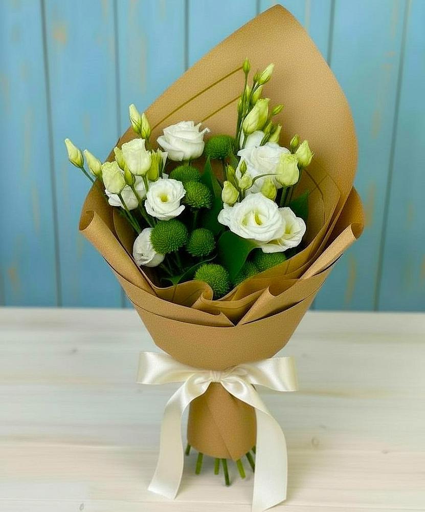 Букет цветов из: Хризантемы и Лизиантусы в Аксай