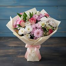 Букет цветов из:  Хризантемы, Альстромерии и Розы в Аксай