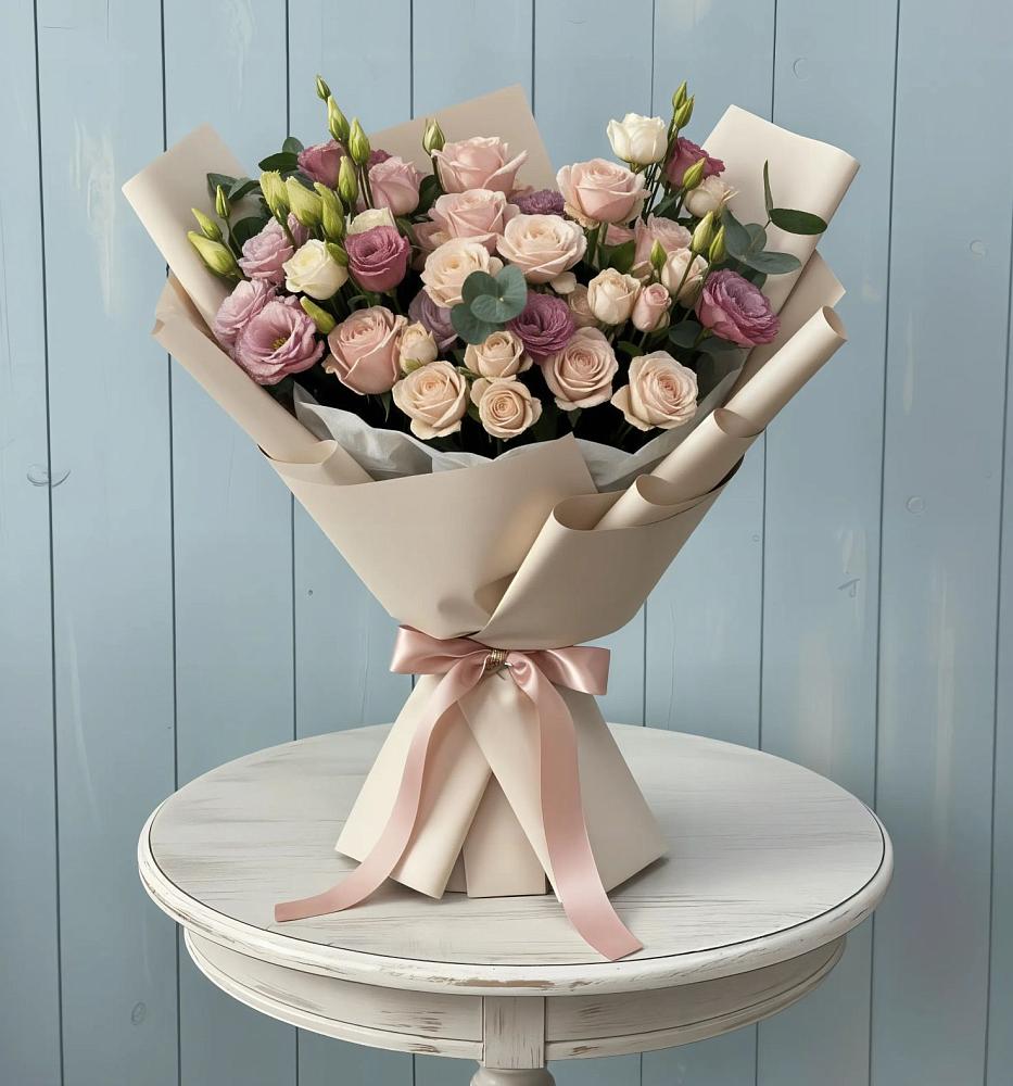 Букет цветов из: Розы и Лизиантусы в Аксай